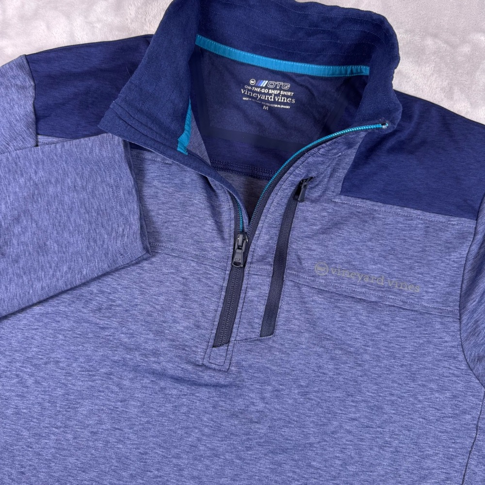 Vineyard Vines OTG On-The-Go Shep Shirt Mens Medium Blue 1/4 Zip Pullover